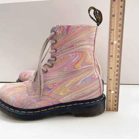 Dr Martens pascal 1460 MARBLED SUEDE LACE UP BOOTS rainbow unicorn girly combat - Picture 10 of 11